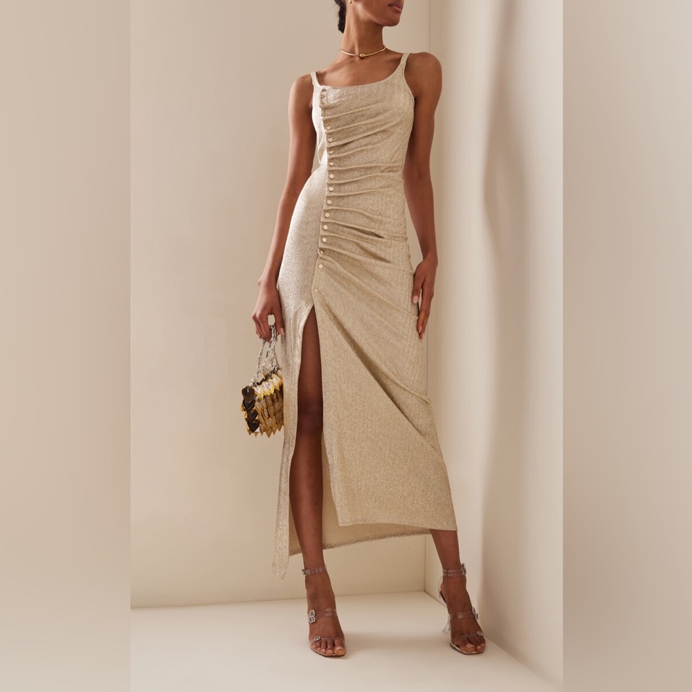 NWT Paco Rabanne Gathered Metallic Midi Dress